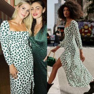 Reformation Hilda Polka Dot Midi Dress Tapioca Green